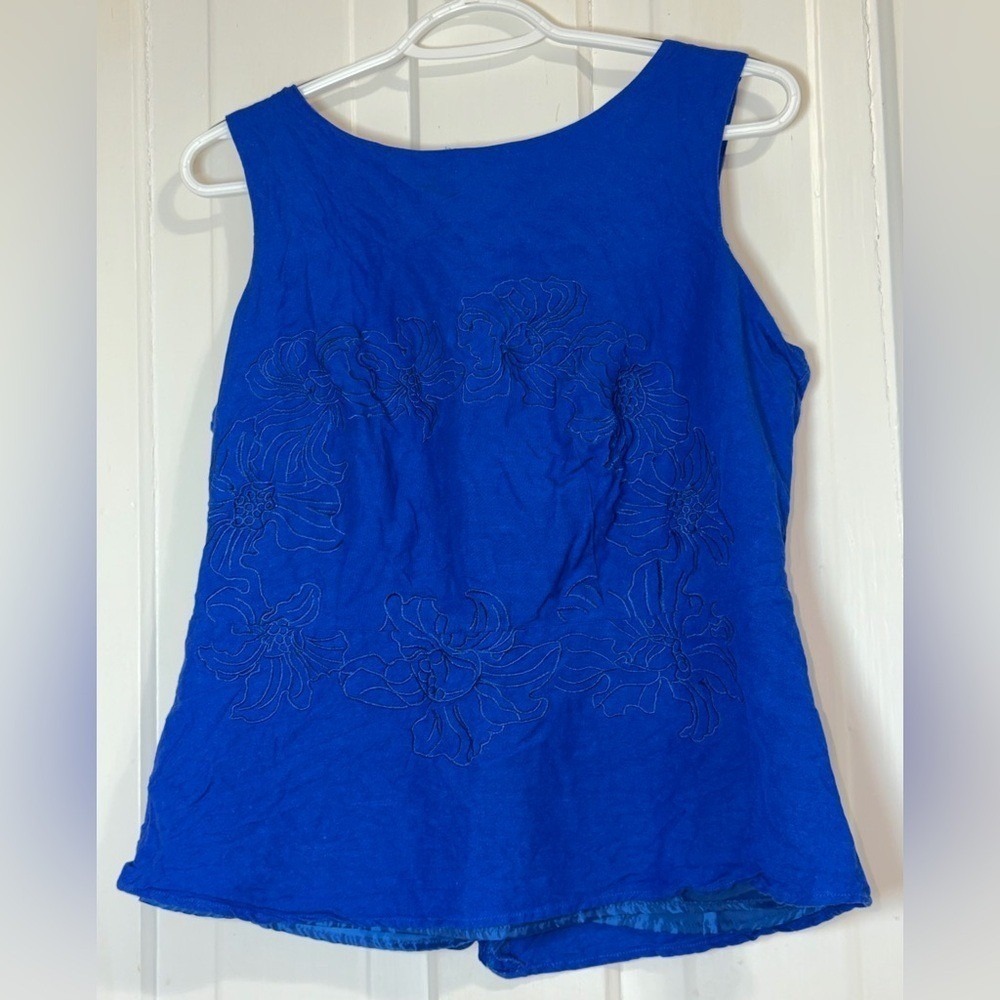 Women's size‎ 12 Ashley Stewart Royal Blue Tank Top with Floral Embroidery